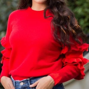 Red Ruffle Sleeve Sweater